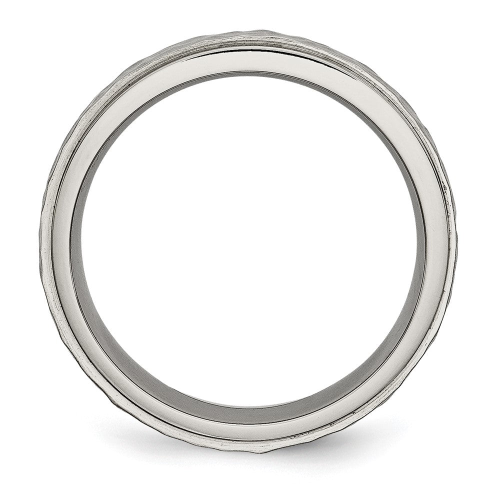 Titanium Polished and Hammered 6mm Ridged Edge Band Ring