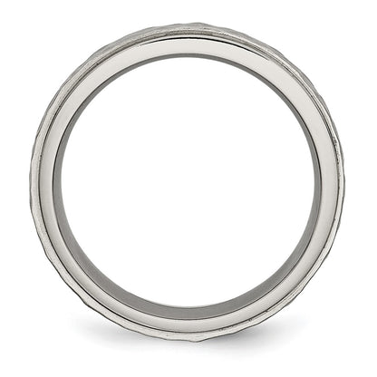 Titanium Polished and Hammered 6mm Ridged Edge Band Ring