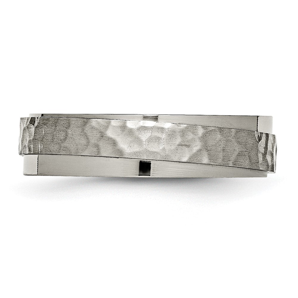 Titanium Polished and Hammered 6mm Ridged Edge Band Ring