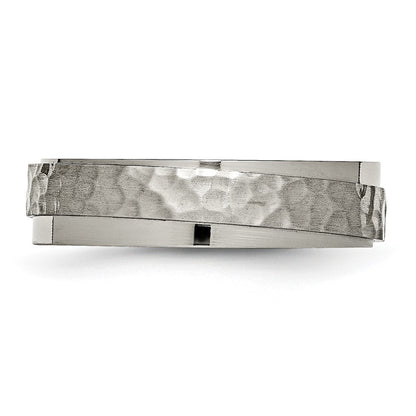 Titanium Polished and Hammered 6mm Ridged Edge Band Ring