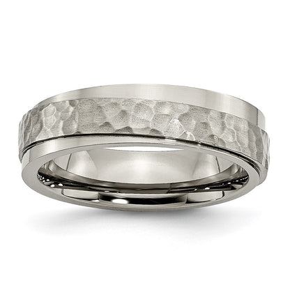 Titanium Polished and Hammered 6mm Ridged Edge Band Ring