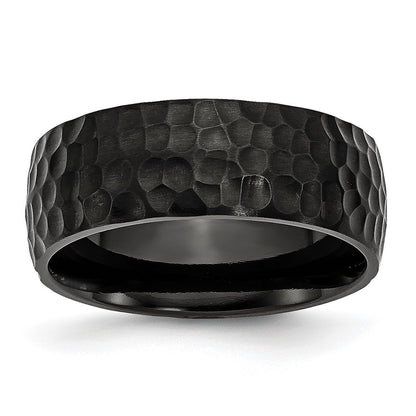 Titanium Brushed and Polished Hammered Black IP-plated 8mm Band Ring