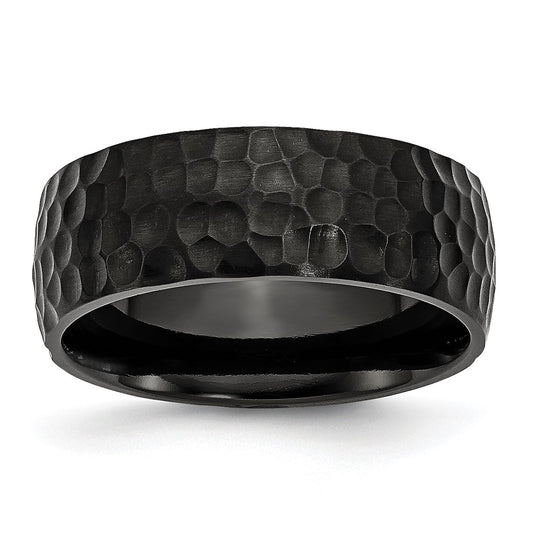 Titanium Brushed and Polished Hammered Black IP-plated 8mm Band Ring