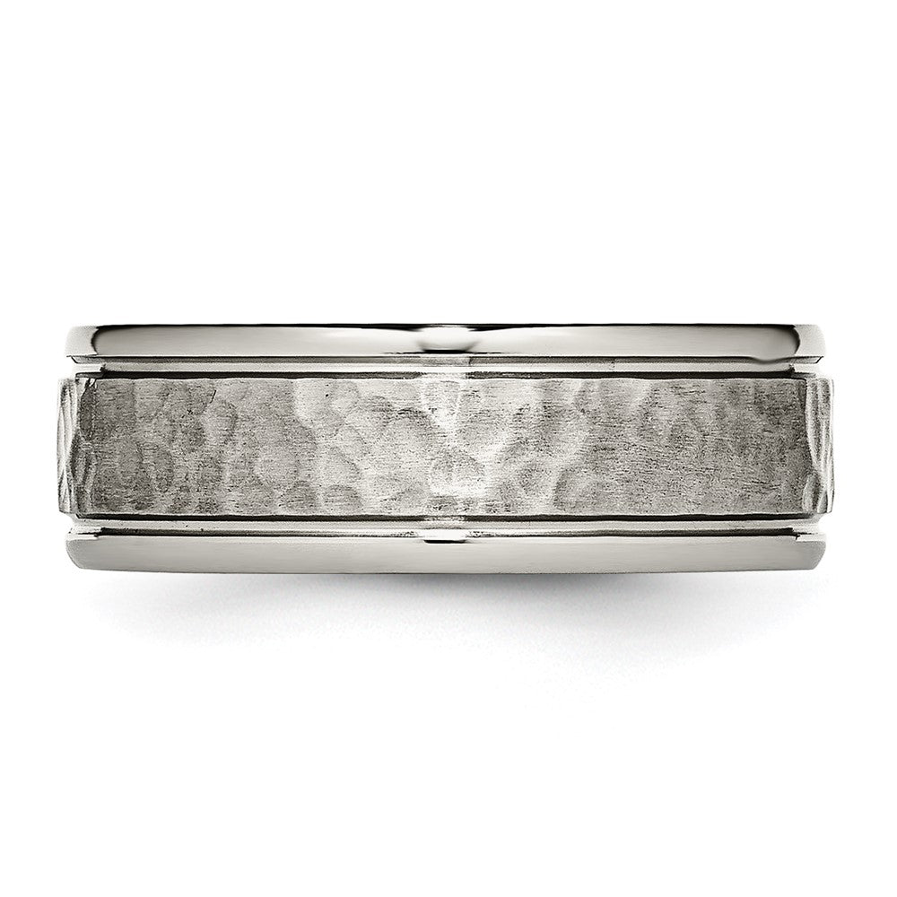Titanium Polished with Satin Hammered Center 8mm Grooved Band Ring