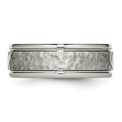 Titanium Polished with Satin Hammered Center 8mm Grooved Band Ring