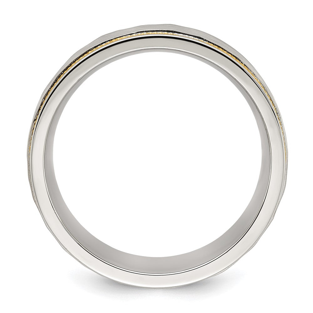 Titanium Brushed Polished and Hammered Yellow IP-plated 7mm Band Ring