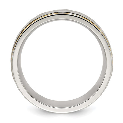 Titanium Brushed Polished and Hammered Yellow IP-plated 7mm Band Ring