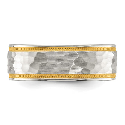 Titanium Brushed Polished and Hammered Yellow IP-plated 7mm Band Ring