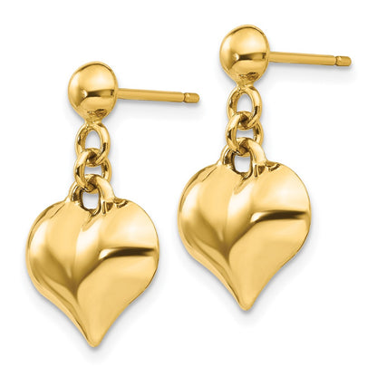14k Yellow Gold Polished Puffed Heart Dangle Earrings
