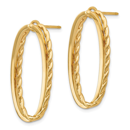 14k Yellow Gold Fancy Diamond-Cut Versatile Oval Stud Earrings