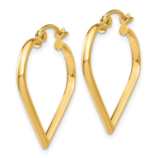 14k Yellow Gold Polished 2mm Heart Hoop Earrings