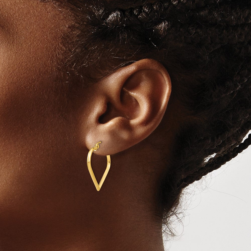 14k Yellow Gold Polished 2mm Heart Hoop Earrings