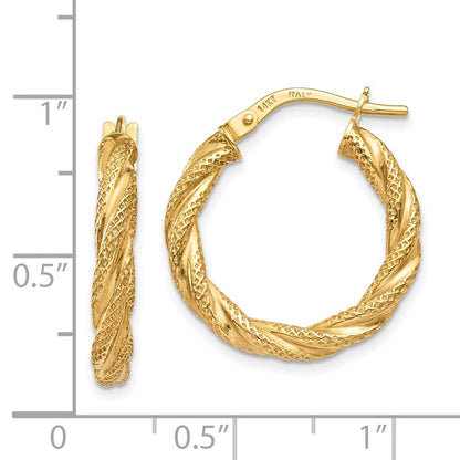 14k Yellow Gold Twisted Textured Hoop Earrings