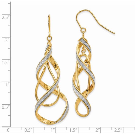 14k Yellow Gold Polished Glitter Infused Spiral Dangle Earrings