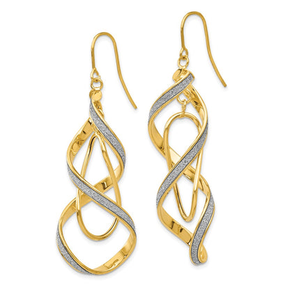 14k Yellow Gold Polished Glitter Infused Spiral Dangle Earrings