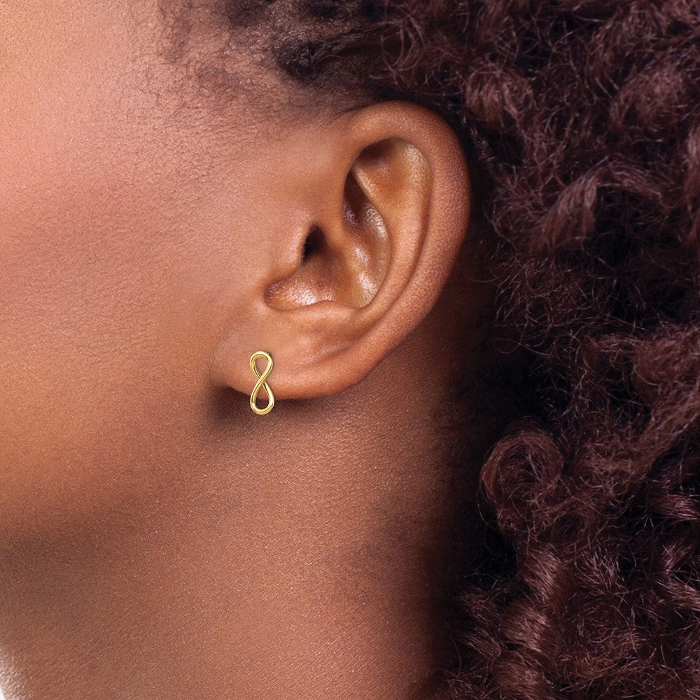 14k Yellow Gold Polished Infinity Stud Earrings