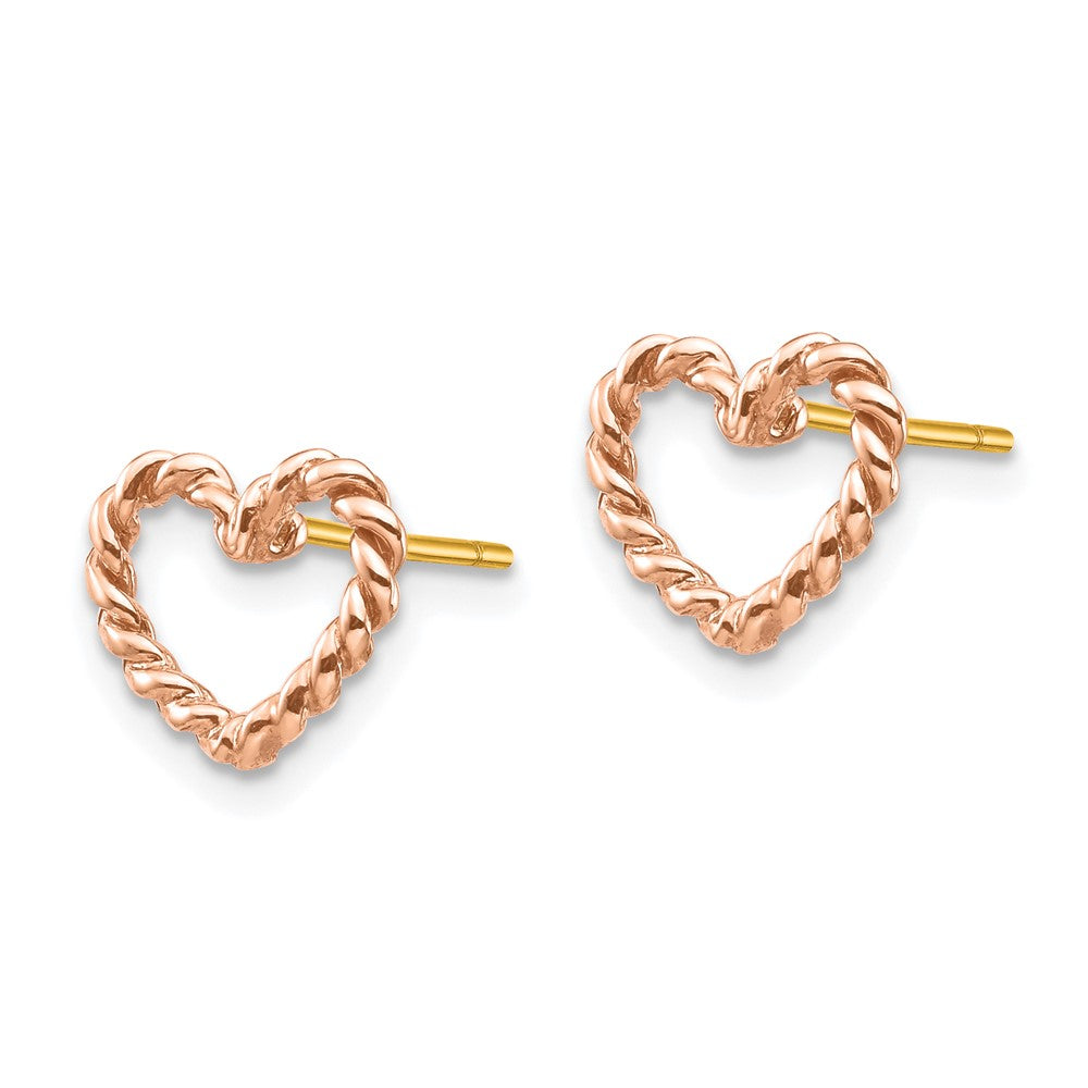 14K Rose Gold Polished Twisted Heart Stud Earrings