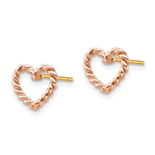 14K Rose Gold Polished Twisted Heart Stud Earrings