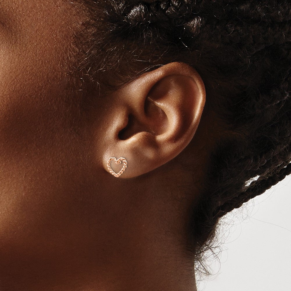 14K Rose Gold Polished Twisted Heart Stud Earrings