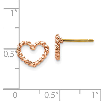 14K Rose Gold Polished Twisted Heart Stud Earrings