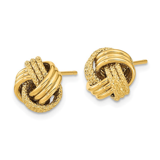 14k Yellow Gold Polished Textured Love Knot Stud Earrings