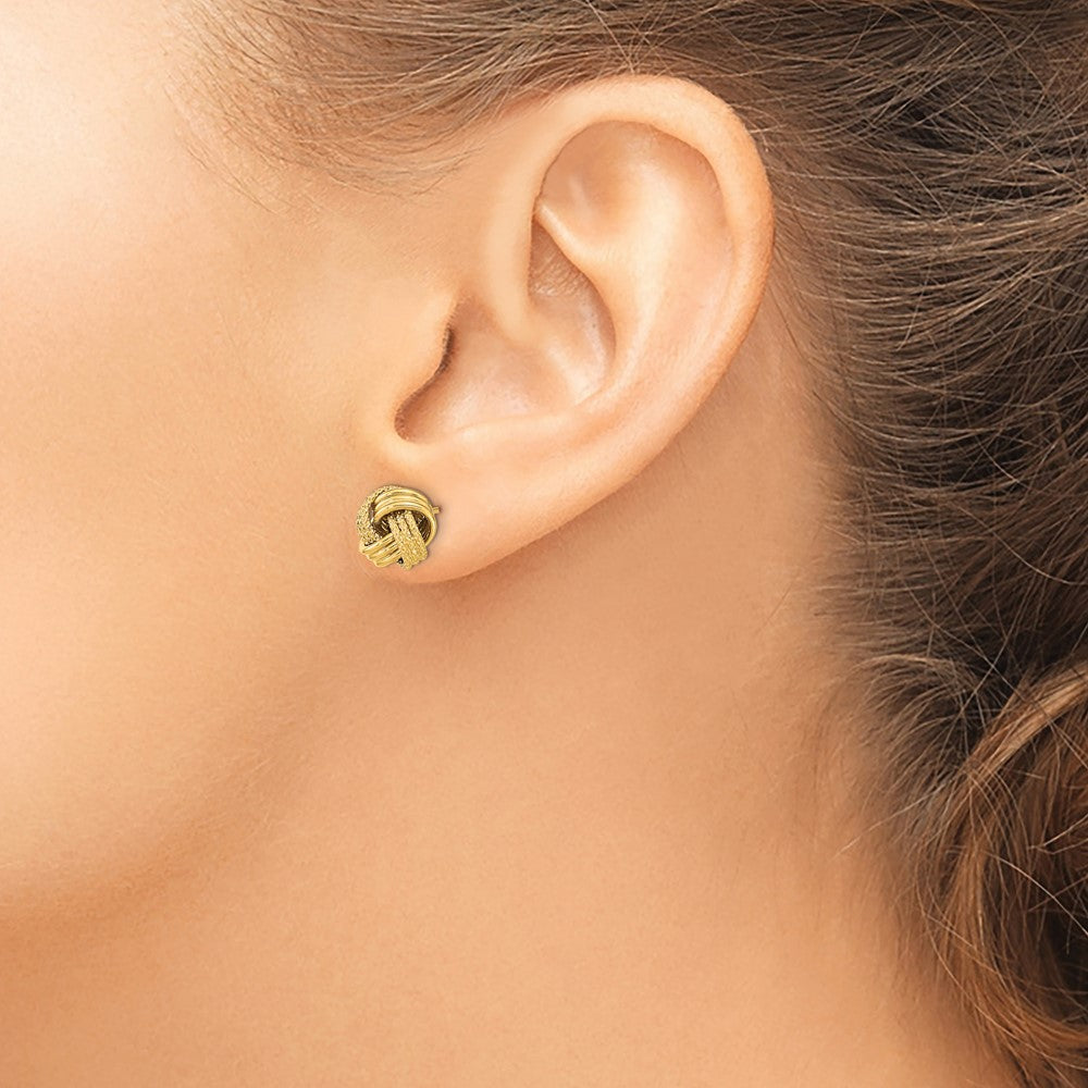 14k Yellow Gold Polished Textured Love Knot Stud Earrings
