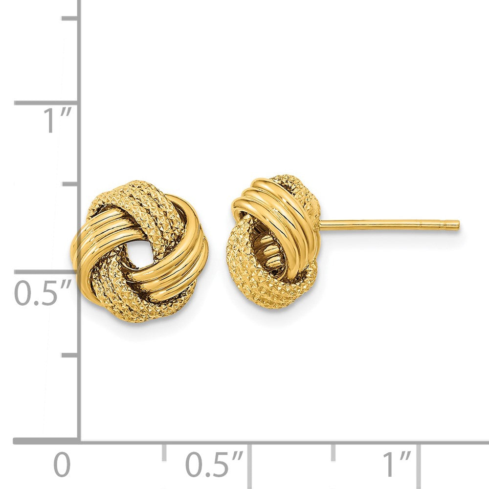14k Yellow Gold Polished Textured Love Knot Stud Earrings