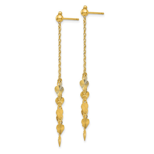 14k Yellow Gold Diamond Cut Heart Post Dangle Earrings
