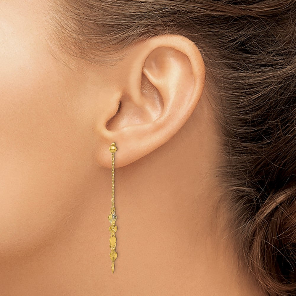 14k Yellow Gold Diamond Cut Heart Post Dangle Earrings