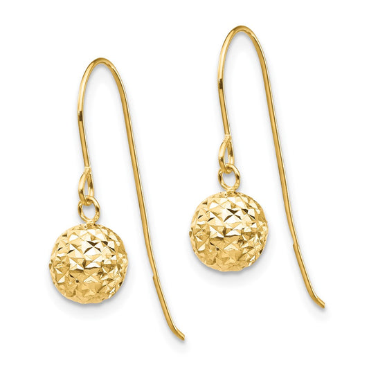 14k Yellow Gold 6mm Diamond Cut Bead Dangle Earrings