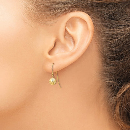 14k Yellow Gold 6mm Diamond Cut Bead Dangle Earrings