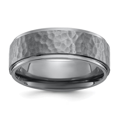 Tantalum Brushed and Polished Hammered Center 8mm Beveled Edge Band Ring
