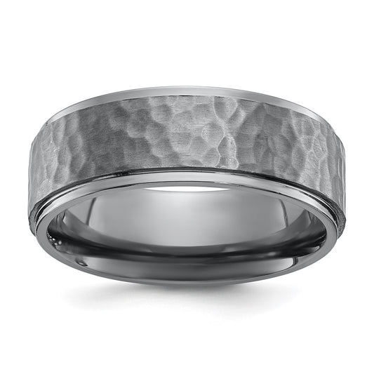 Tantalum Brushed and Polished Hammered Center 8mm Beveled Edge Band Ring