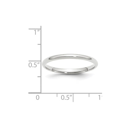 14k White Gold 2mm Lightweight Comfort Fit Wedding Band Ring