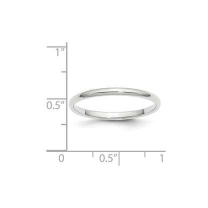 14k White Gold 2mm Half-Round Wedding Band Ring