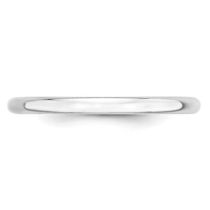 14k White Gold 2mm Lightweight Half Round Wedding Band Ring