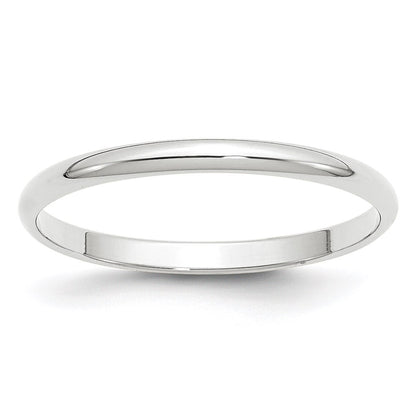14k White Gold 2mm Lightweight Half Round Wedding Band Ring