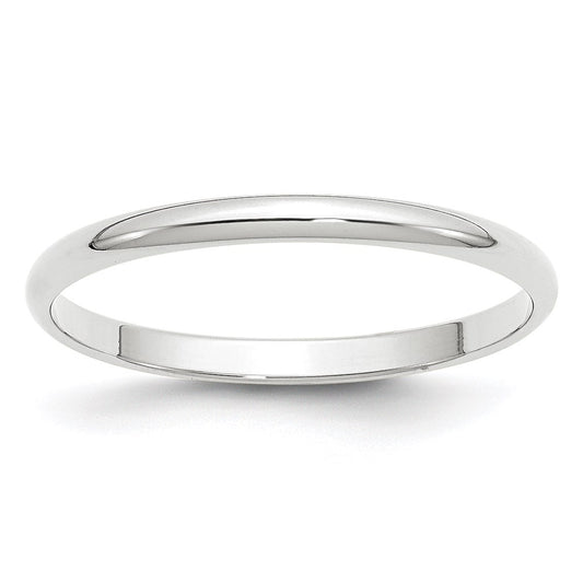 14k White Gold 2mm Lightweight Half Round Wedding Band Ring