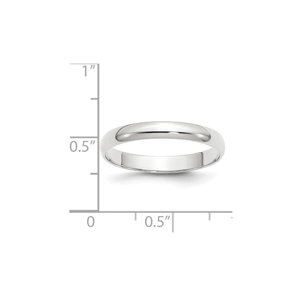 14k White Gold 3mm Lightweight Half Round Wedding Band Ring