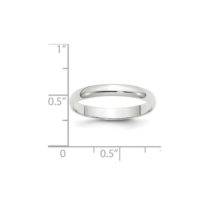 14k White Gold 3mm Lightweight Half Round Wedding Band Ring