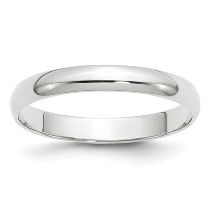 14k White Gold 3mm Lightweight Half Round Wedding Band Ring