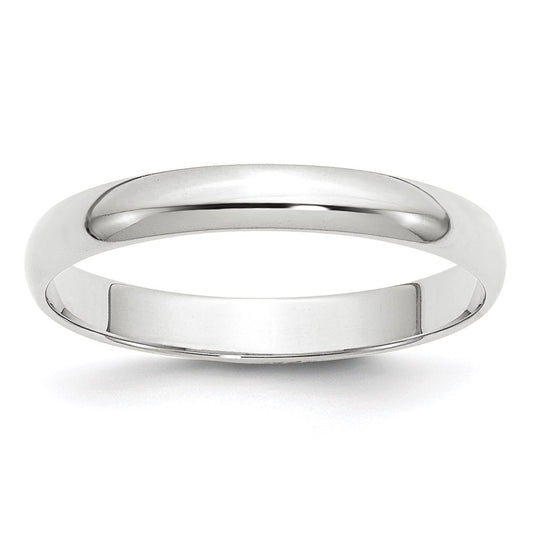 14k White Gold 3mm Lightweight Half Round Wedding Band Ring