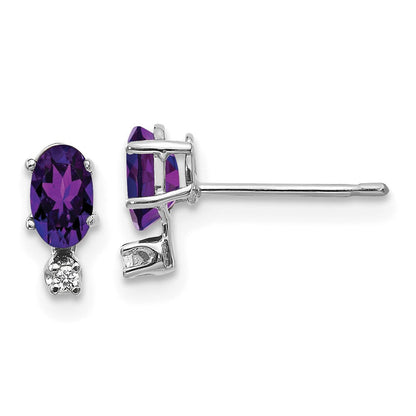 14k Gold Diamond & Amethyst Birthstone Stud Earrings