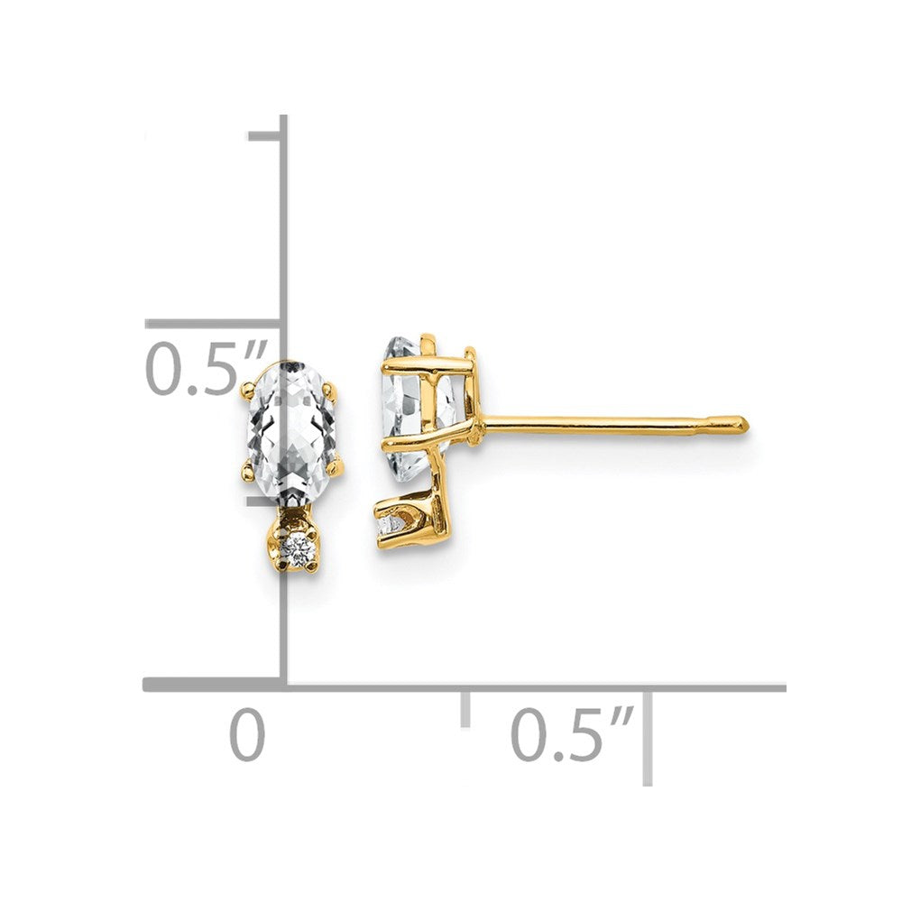 14k Gold Diamond & White Topaz Birthstone Stud Earrings