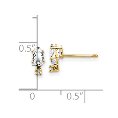 14k Gold Diamond & White Topaz Birthstone Stud Earrings