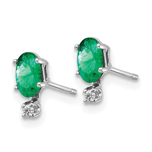 14K White Gold Diamond and Emerald Birthstone Stud Earrings