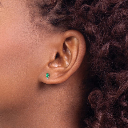 14K White Gold Diamond and Emerald Birthstone Stud Earrings