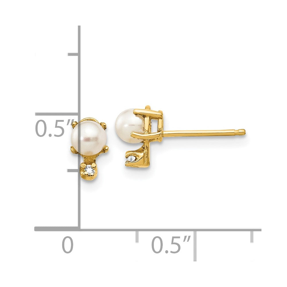 14k Gold Diamond & FW Cultured Pearl Birthstone Stud Earrings