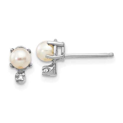 14k Gold Diamond & FW Cultured Pearl Birthstone Stud Earrings