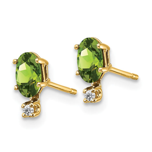 14k Yellow Gold Diamond & Peridot Birthstone Stud Earrings